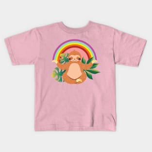 Sloth meditate and rainbow Kids T-Shirt